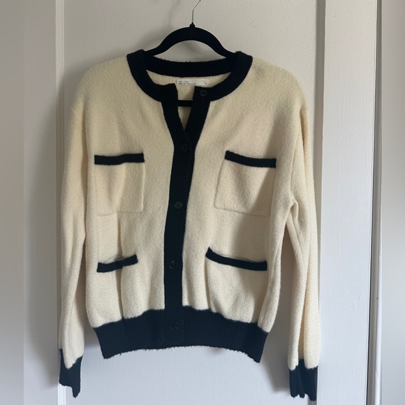 Oak + Fort Cream and Black Cardigan Sweater - Picture 1 of 1